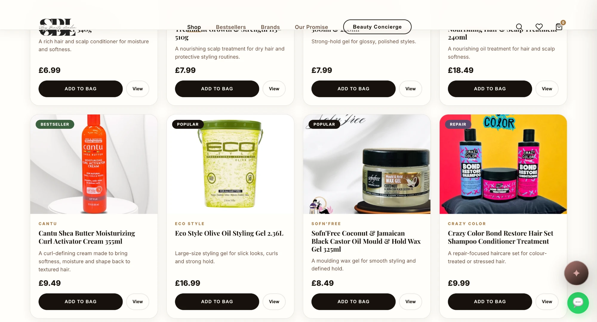 Slay Beauty London product catalogue grid