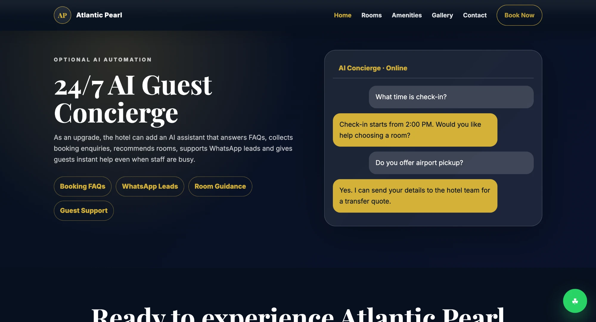 Atlantic Pearl 24/7 AI Guest Concierge chat demo