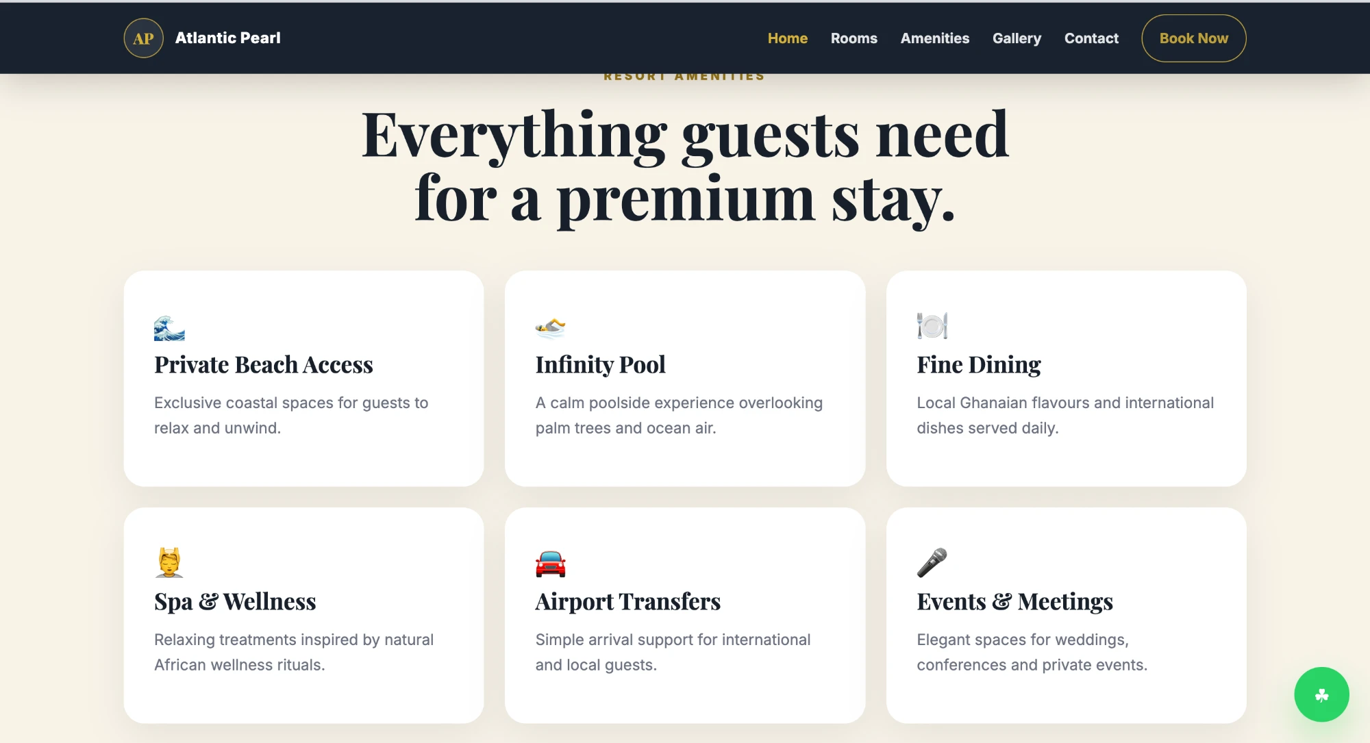 Atlantic Pearl amenities section
