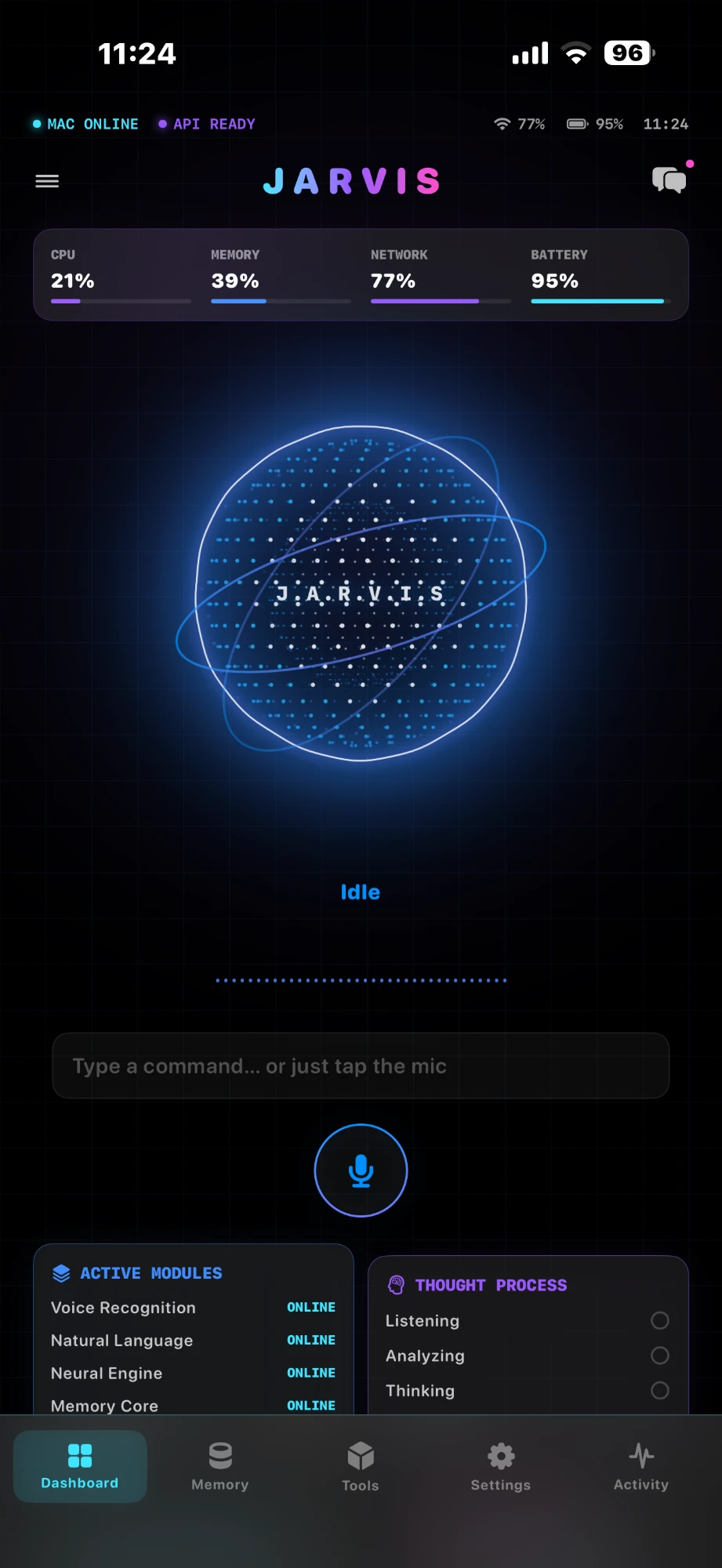 Jarvis AI dashboard